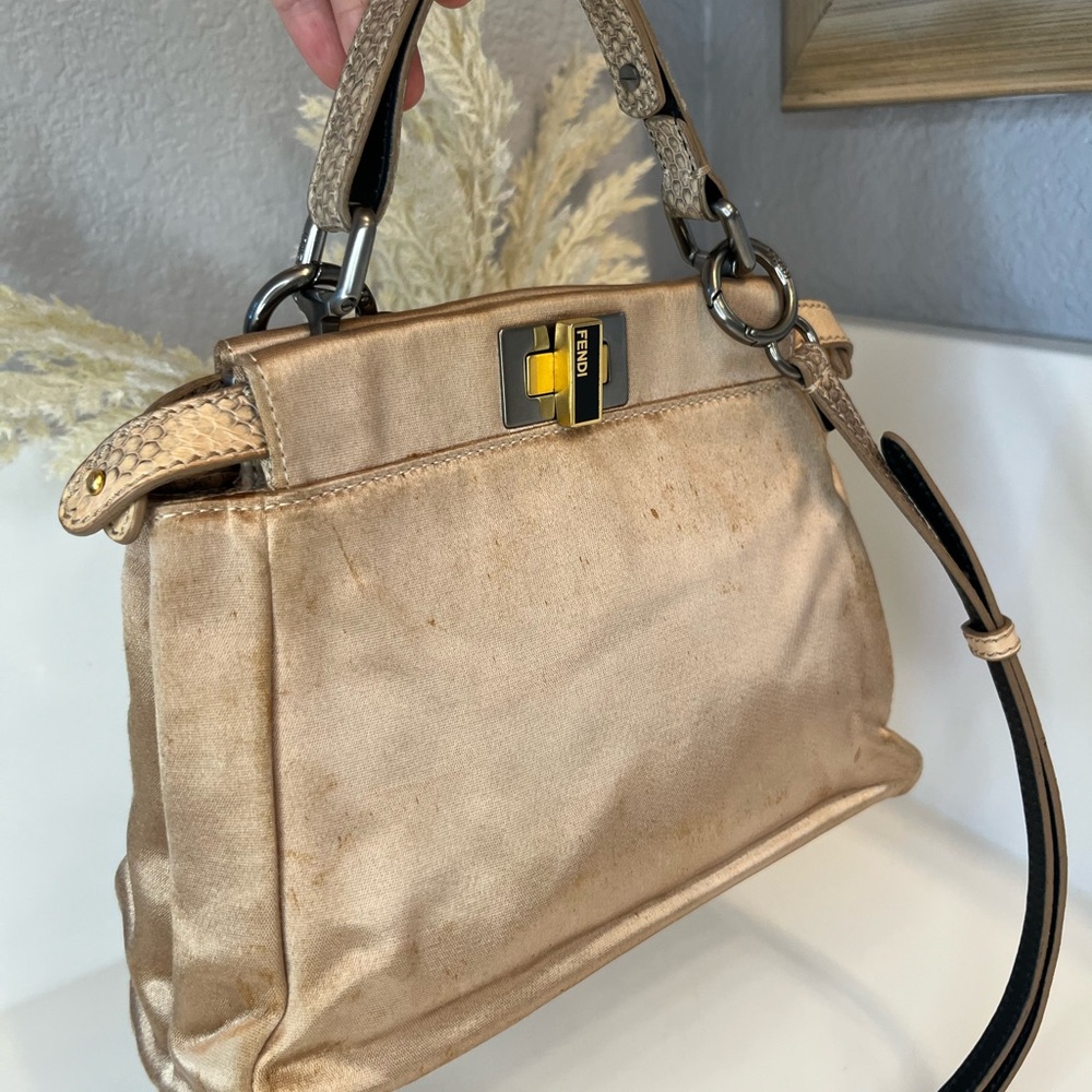 FENDI
Beige Satin And Snakeskin Mini Peekaboo Satchel Bag - Picture 16 of 16